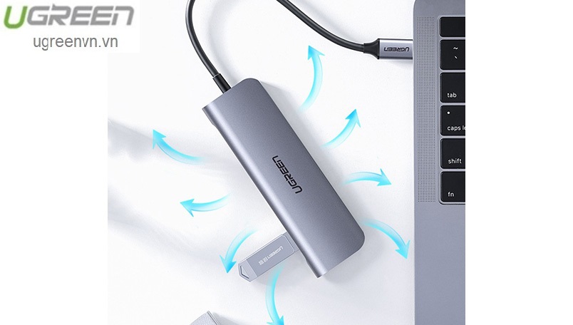 Thiết bị mở rộng USB type-C to HDMI/Hub USB 3.0/SD/TF hỗ trợ sạc cổng USB-C chính hãng Ugreen 70411